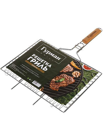 Решетка барбекю 550х370х270 мм, Гурман, рукоятка дерево, плоская, CB1213