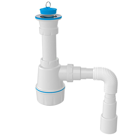 Сифон для мойки, 1 1/2&quot;, с выпуском 70мм, с гибкой трубой, Aquanova, 1060 (A0115)