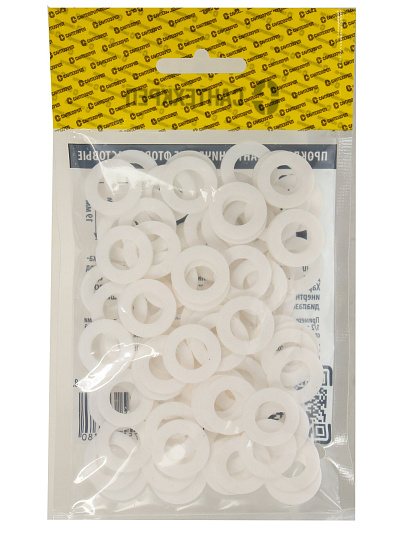 Прокладка уплотнительная 100 шт, 1/2'', 10.5х19 мм, фторопласт, СантехКреп, 2.10.3.Ф