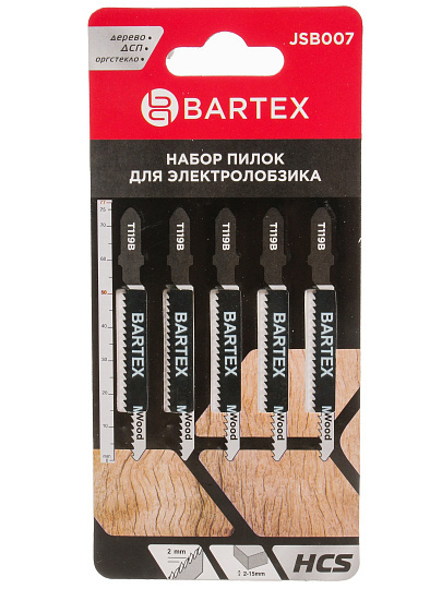 Набор пилок для электролобзика, Bartex, T119ВО, по дереву, 5 шт, криволинейный рез, 2-15 мм, JSB007