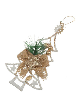 Елочное украшение Ель, бежево-зеленое, 16 х 10 см, пластик, леска, Y4-8500