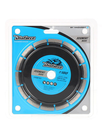 Диск отрезной алмазный по бетону, Diaforce, Segment Basic, сегментный край, 180х22.23х2.2 мм, сухой рез, 510180