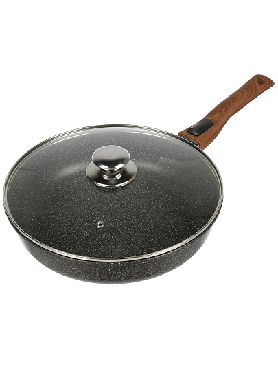 Сотейник алюминий, 28 см, антипригарное покрытие, Гардарика, Мегалит Гранит X6, 1028-18-01-10, с крышкой, съемная ручка