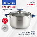 Кастрюля нержавеющая сталь, 4.75 л, крышка стекло, Daniks, Сиена, SD-A93-22, индукция
