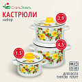 Набор посуды эмалированная сталь, 3 предмета, кастрюли 1.5,2.9,4.5 л, индукция, СтальЭмаль, Земляника, 1с144