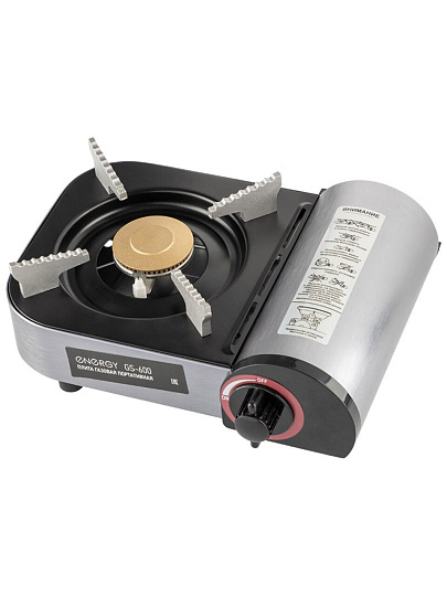 Плита газовая портативная 1 конфорка, 24х20.5х9 см, для цанговых баллонов, черно-серая, Energy, GS-600, 105314