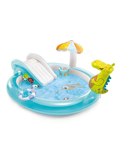 Игровой центр-бассейн Intex, 201х170х84 см, Аллигатор, 57165NP, 160 л, горка, гриб, фонтан, ведро, круг, от 2 лет