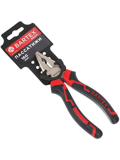 Пассатижи 160 мм, прямые, двухкомпонентный, углеродистая сталь, Bartex, Профи, 11021