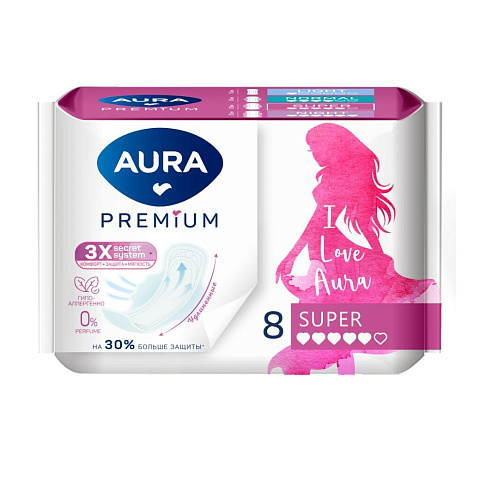 Прокладки женские Aura, Premium Super, 8 шт, 13122
