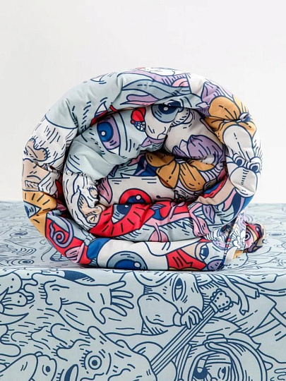 Постельное белье детское 1.5-спальное, простыня 150х215 см, 1 наволочка 70х70 см, пододеяльник 145х215 см, WMW, перкаль, Дудлики 70708-1+70709-1