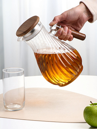 Кувшин боросиликатное стекло, 1.8 л, с крышкой, Y4-11030, дерев ручка, крышка-фильтр