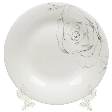 Тарелка десертная, стекло, 18 см, круглая, Эскиз розы, NRP70T/4, белая