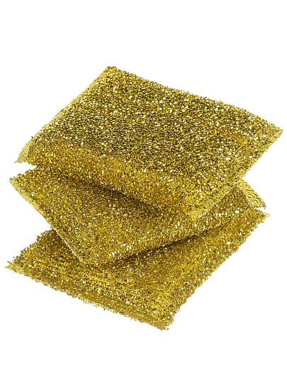 Губка для посуды 3 шт, Золото, поролон, абразивная фибра, Аквамаг, МГП-003, золотистая