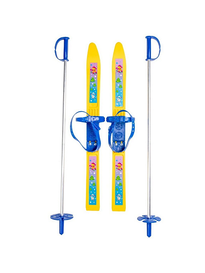 Лыжи для детей, 65 см, с палками, 75 см, мягкое крепление, в сетке, Олимпик-спорт Мишки