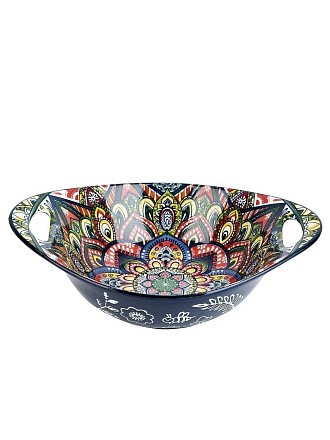 Салатник фарфор, овальный, 6.5 см, 22.5х15х6.5 см, с ручками, Arabesque, Nouvelle Home, 860090, синий