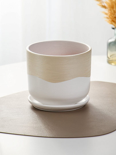 Горшок керамика, 1.6 л, цилиндр, бежевый, Айскрим №3, 022702