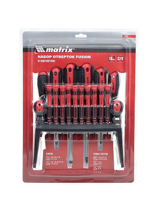 Набор отверток 18 предметов, Matrix, CrV сталь, с подвесной полкой, 11452
