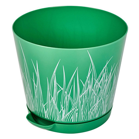 Горшок для цветов пластик, 0.7 л, 12х12х11 см, прикорневой полив, зеленая трава, InGreen, Easy Grow, ING47012ЗТ