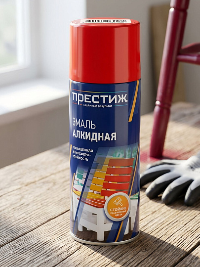 Эмаль аэрозольная, Престиж, универсальная, алкидная, глянцевая, огненно-красная, 520 мл