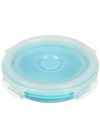 Контейнер пищевой пластик, 350 мл, 12х12х3 см, голубой, круглый, складной, Y4-6483