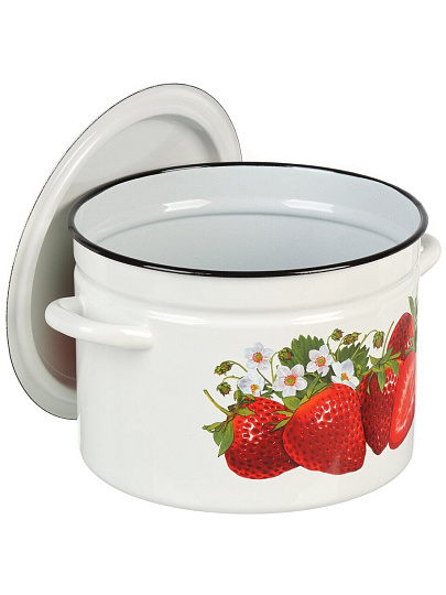 Кастрюля эмалированная сталь, 9 л, крышка сталь, цилиндрическая, Керченский металлургический завод, Клубника садовая, 41804-212/6-У2