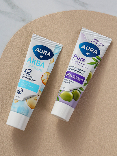 Набор подарочный для женщин, Aura, крем для рук, увлажняющий 30 мл, крем для рук, комплексный 30 мл
