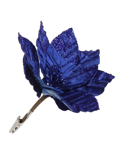 Цветок искусственный декоративный 16 см, на прищепке, синий, Пуансеттия, Y4-4167