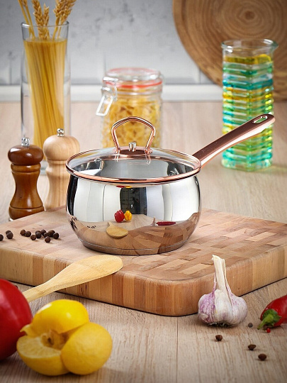 Ковш нержавеющая сталь, 1.8 л, крышка стекло, ручка нержавеющая сталь, индукция, Daniks, Карлин, GS-01332G-16S