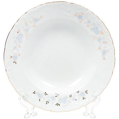 Тарелка суповая, фарфор, 22.5 см, круглая, Голубой цветок, Cmielow, 3006032 9706