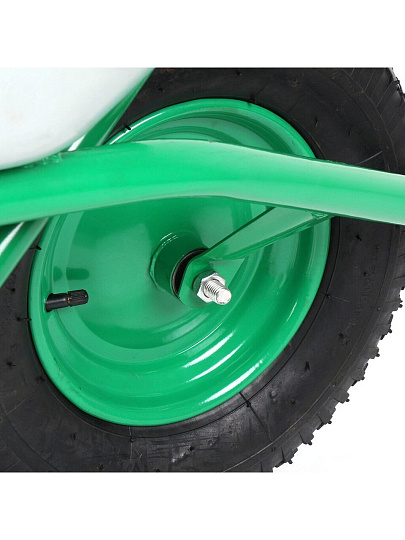 Тачка строительная одноколесная, сталь, 200 кг, 118 л, усиленная, 0.8 мм, корыто оцинкованное, колесо пневмо 16х4,0-8, зеленая, WB5009М1-118