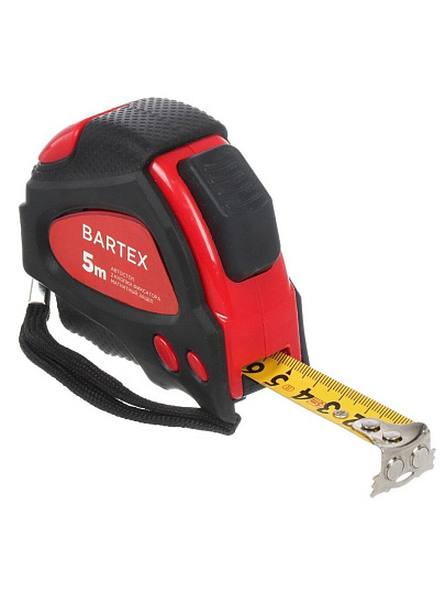Рулетка 5 м, обрезиненный пластик, магнитный, 19 мм, автостоп, + 2 кнопки, Bartex, 32G-5019, JB 03