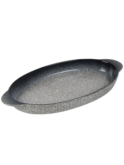 Форма для выпечки керамика, 36х18.5х3.5 см, 1 л, овальная, серо-синяя, Daniks, Гранит, Y4-8723