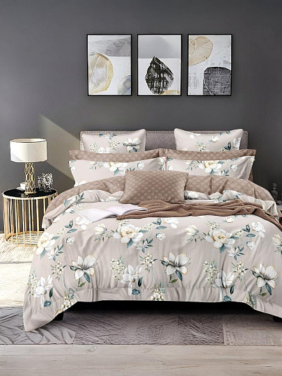 Постельное белье 2-спальное, простыня 200х220 см, 2 наволочки 50х70 см, пододеяльник 175х215 см, Silvano, поплин, Цветы 22/008-PCE/SLV