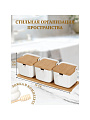 Банка для сыпучих продуктов, керамика, 0.26 л, 30х9.8 см, 3 шт, с крышкой, с ложкой, бамбуковая подставка, Y4-5027, белая - фото 2