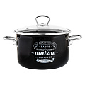 Кастрюля эмалированная сталь, 4 л, с крышкой, крышка стекло, Appetite, Maison, 1SD205S, черная, индукция