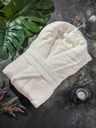 Халат женский, махровый, 100% полиэстер, белый, L, 125х58х57 см, A160003