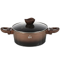 Кастрюля алюминий, антипригарное покрытие, 2.8 л, с крышкой, крышка стекло, MercuryHaus, Flame, 1789-MC, коричневая, индукция