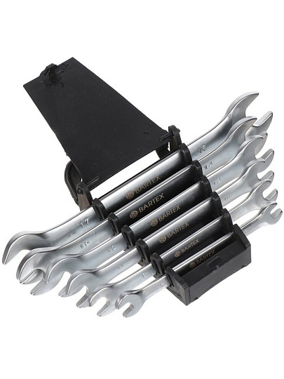 Набор ключей рожковый, М60, 6 предметов, Bartex, 6-17 мм, матовый, CrV сталь, держатель