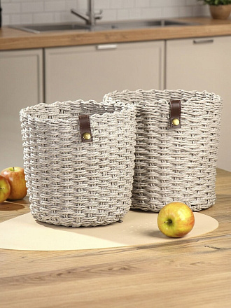Набор плетеных корзин 2 шт, круглый, плетеный, бумага, серый, 24х21х22 см, 21х19х19см, МП, Y4-8952