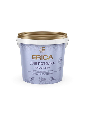 Краска водно-дисперсионная, Erica, акриловая, для потолков, матовая, белая, 1.4 кг