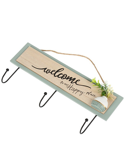 Ключница Welcome, 32.8х15 см, МДФ, 3 крючка, на декоративном панно, настенная, A200169