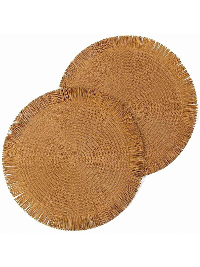 Салфетка сервировочная полимер, 38 см, круглая, бахрома, Y4-9665