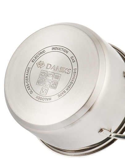 Кастрюля нержавеющая сталь, 1.8 л, крышка стекло, Daniks, Бонн, GS-01319-16CA, индукция