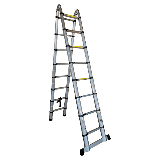 Лестница шарнирная 2 секции, 8 ступеней, алюминий, 5 м, 150 кг, телескопическая, Alumet, DTLH 2.5