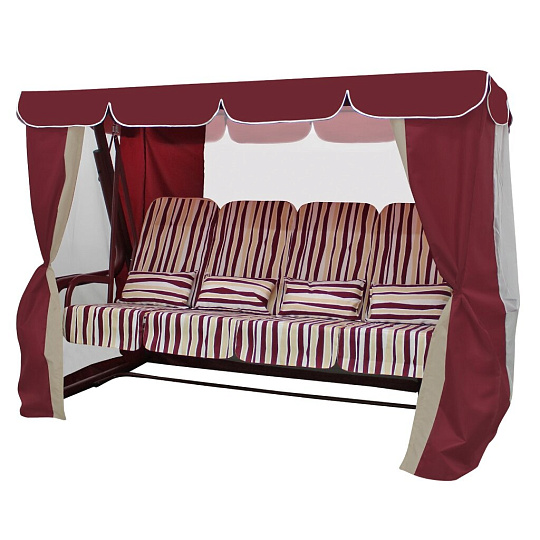 Качели садовые 4-местные, 265х143х195 см, 400 кг, Arno, Элит Люкс+, раскладываются в кровать, с москитной сеткой, бордо, 2016-КД-41/Л+, металл