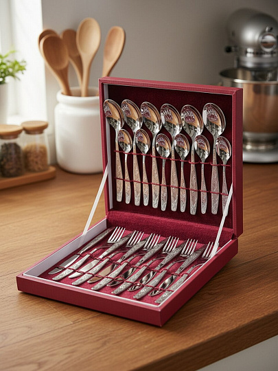 Набор столовых приборов нержавеющая сталь, 24 предмета, подарочная упаковка, Добросталь/Нытва, Уралочка М13, н6