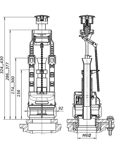 Арматура для бачка унитаза нижняя, пластик, кнопочная, гальваника, Инкоэр, СБ1-НпрН-Х-В