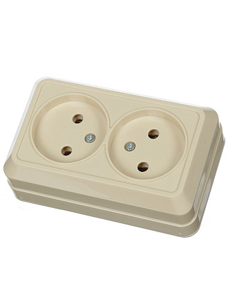 Розетка открытой установки, 2 гнезда, без заземления, 10 А, IP20, слоновая кость, TDM Electric, Ладога, SQ1801-0018