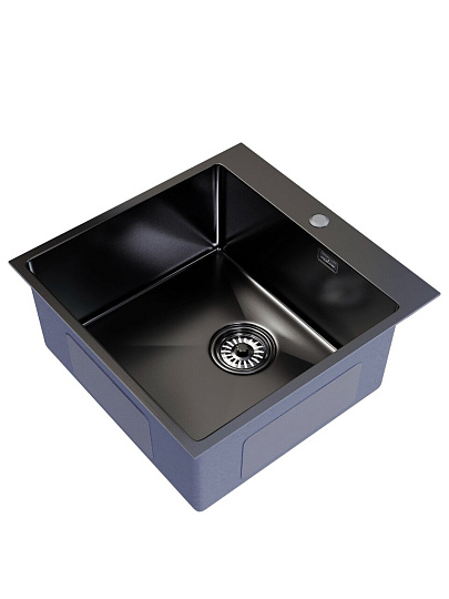 Мойка кухонная врезная, Mixline, Pro, нержавеющая сталь, 500х500х200 мм, 2 мм, выпуск 3 1/2, с сифоном, черный графит
