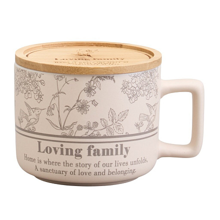 Кружка фарфор, 400 мл, Loving Family, с бамбуковой крышкой, Lefard, 756-478